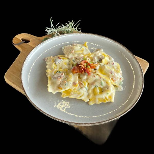 Crispy Bacon & Mushroom Ravioli 